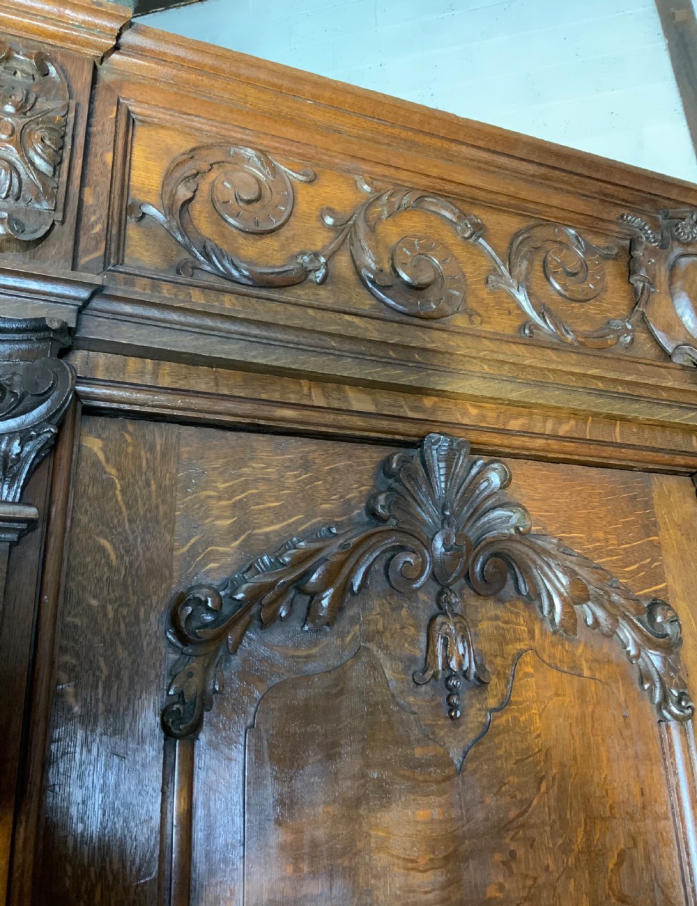 TALL CARVED OAK FRENCH ARMOIRE  View IV