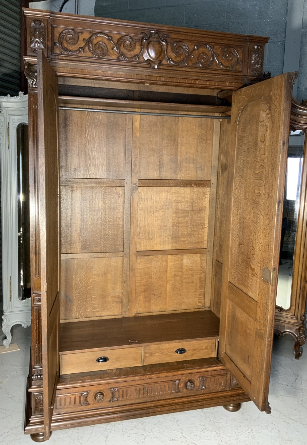 TALL CARVED OAK FRENCH ARMOIRE  View X