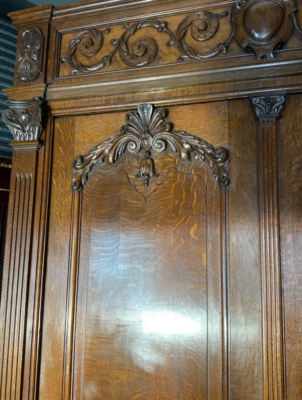 TALL CARVED OAK FRENCH ARMOIRE  View XI