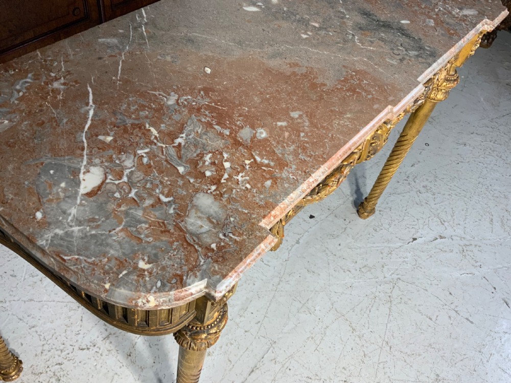 LARGE FRENCH MARBLE TOPPED GILT CONSOLE TABLE  View III