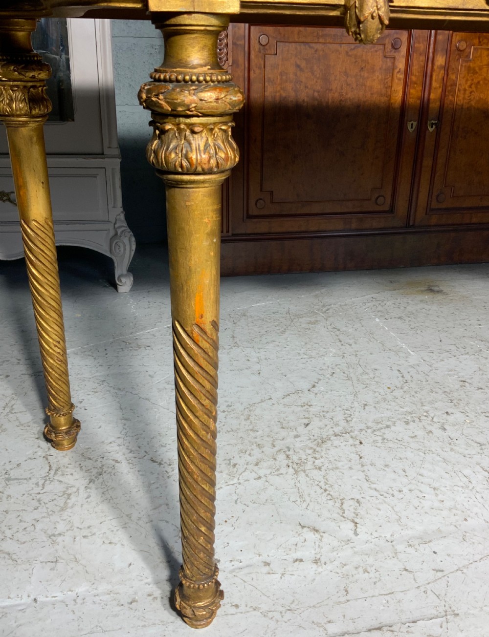 LARGE FRENCH MARBLE TOPPED GILT CONSOLE TABLE  View V