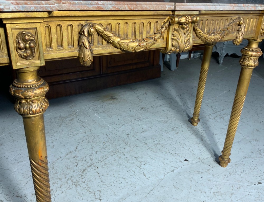LARGE FRENCH MARBLE TOPPED GILT CONSOLE TABLE  View VI