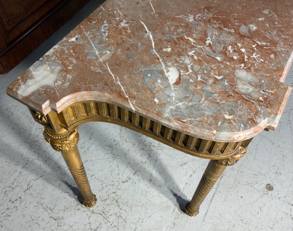 LARGE FRENCH MARBLE TOPPED GILT CONSOLE TABLE  View XI