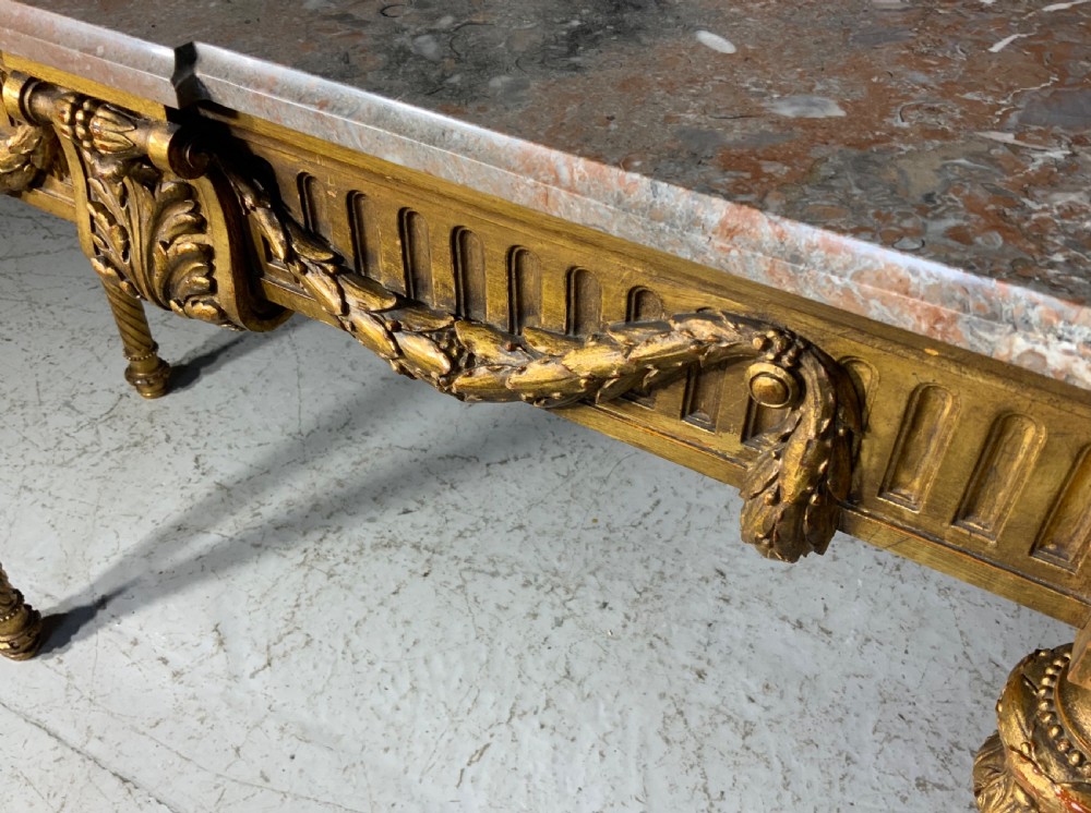 LARGE FRENCH MARBLE TOPPED GILT CONSOLE TABLE  View XII
