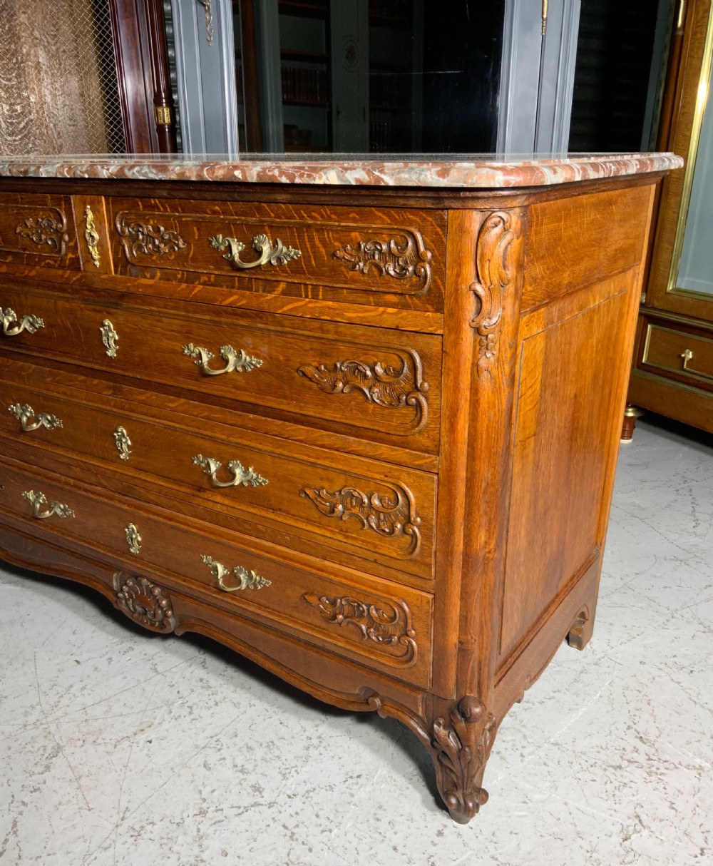 CARVED OAK FRENCH MARBLE TOPPED COMMODE  View III