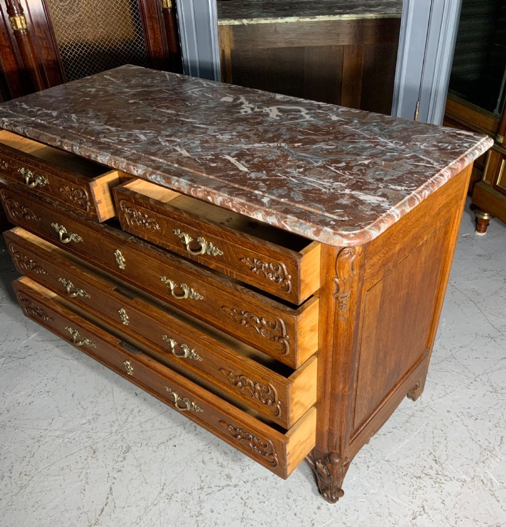 CARVED OAK FRENCH MARBLE TOPPED COMMODE  View VII