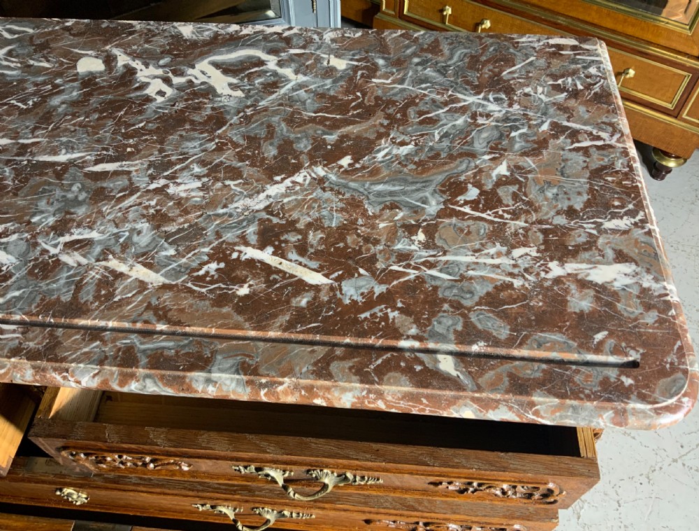 CARVED OAK FRENCH MARBLE TOPPED COMMODE  View IX