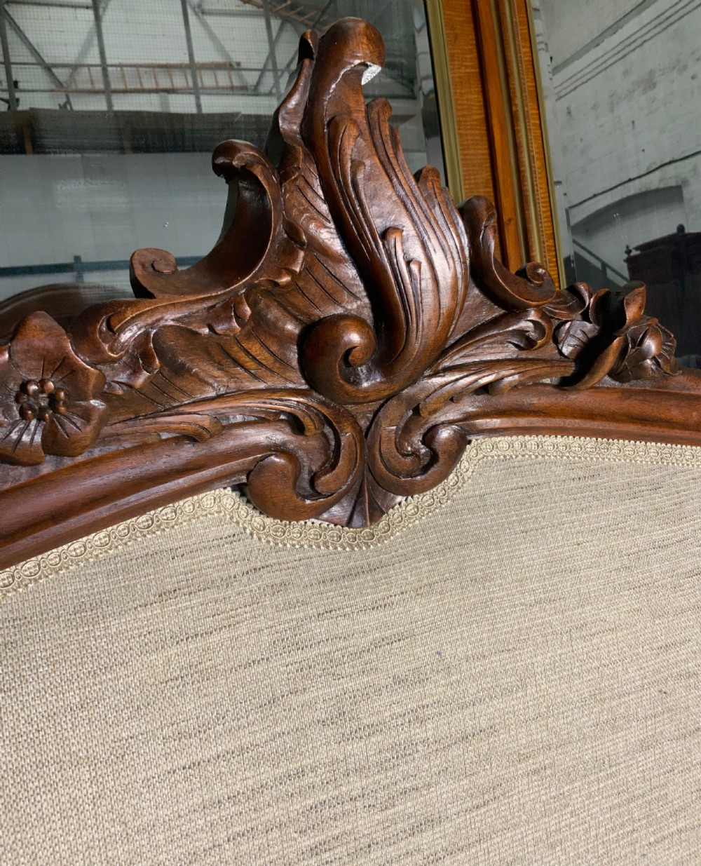 UPHOLSTERED FRENCH MAHOGANY KING SIZE BED  View III