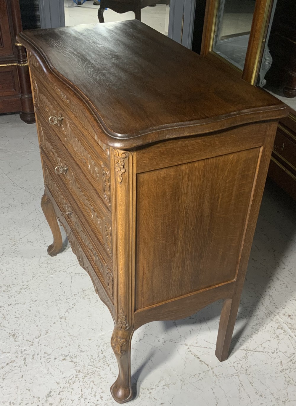 CARVED OAK FRENCH CHEST OF DRAWERS  View II