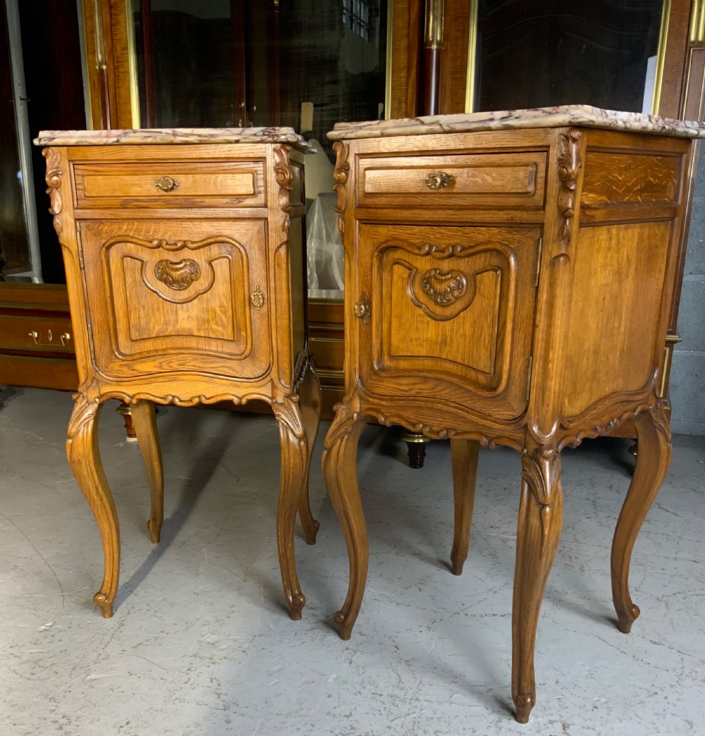 CARVED OAK PAIR OF FRENCH BEDSIDE CABINETS  View III