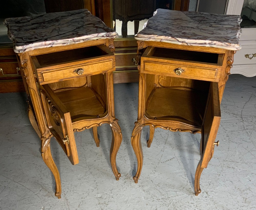 CARVED OAK PAIR OF FRENCH BEDSIDE CABINETS  View IV