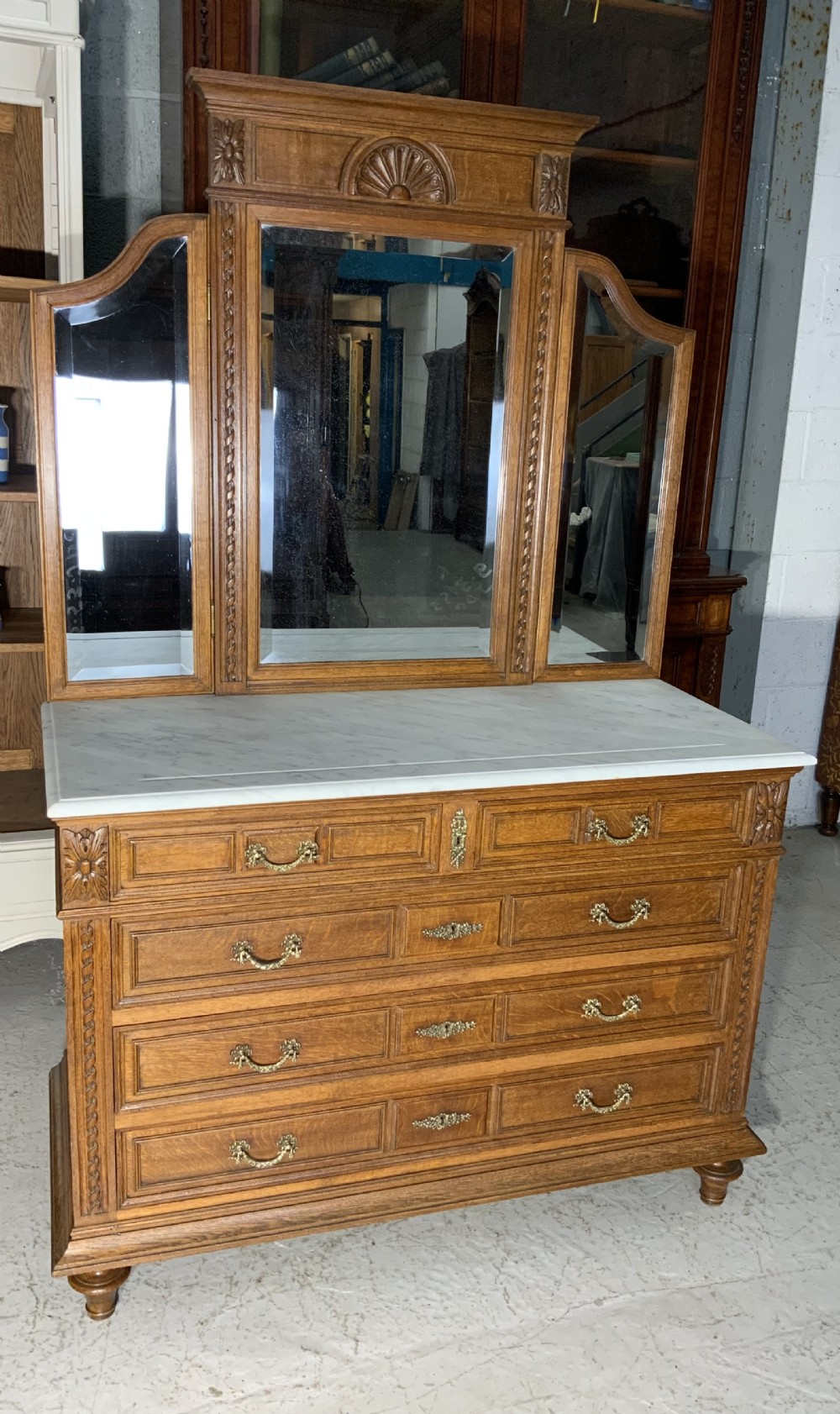 CARVED OAK FRENCH MARBLE TOPPED DRESSING TABLE  View III