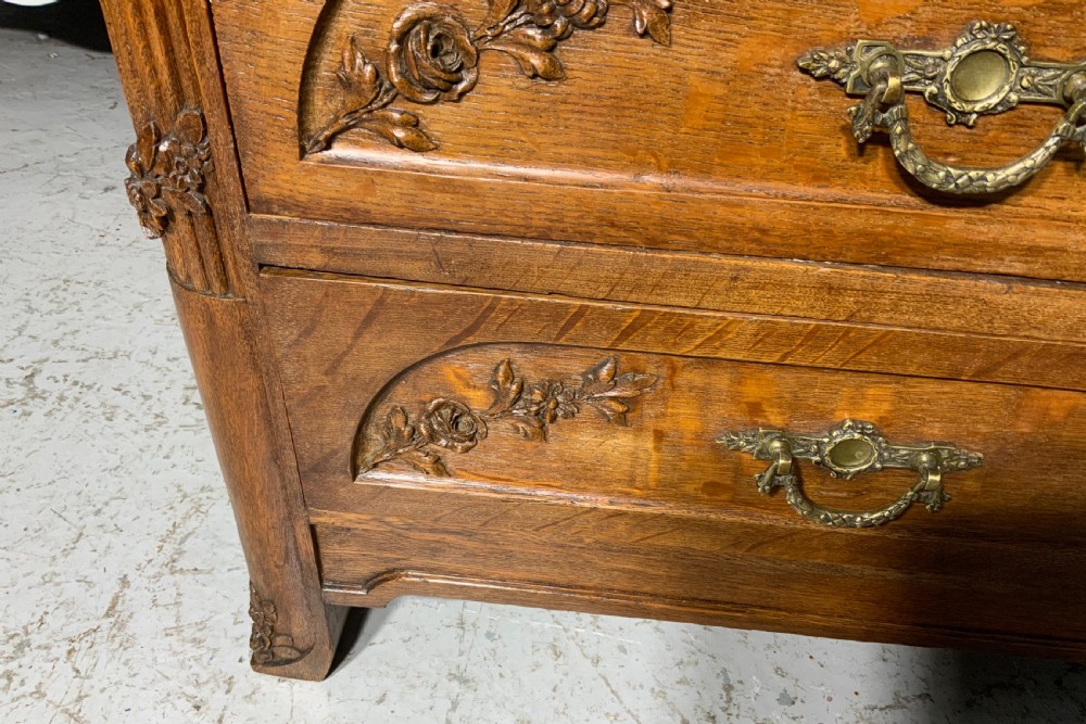 CARVED OAK FRENCH MARBLE TOPPED CHEST OF DRAWERS  View VI