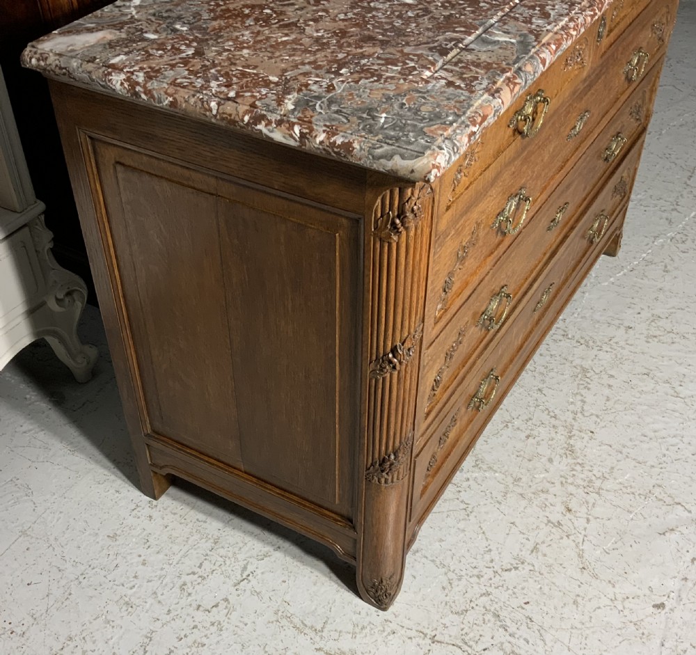 CARVED OAK FRENCH MARBLE TOPPED CHEST OF DRAWERS  View VIII