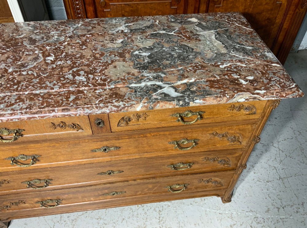 CARVED OAK FRENCH MARBLE TOPPED CHEST OF DRAWERS  View IX