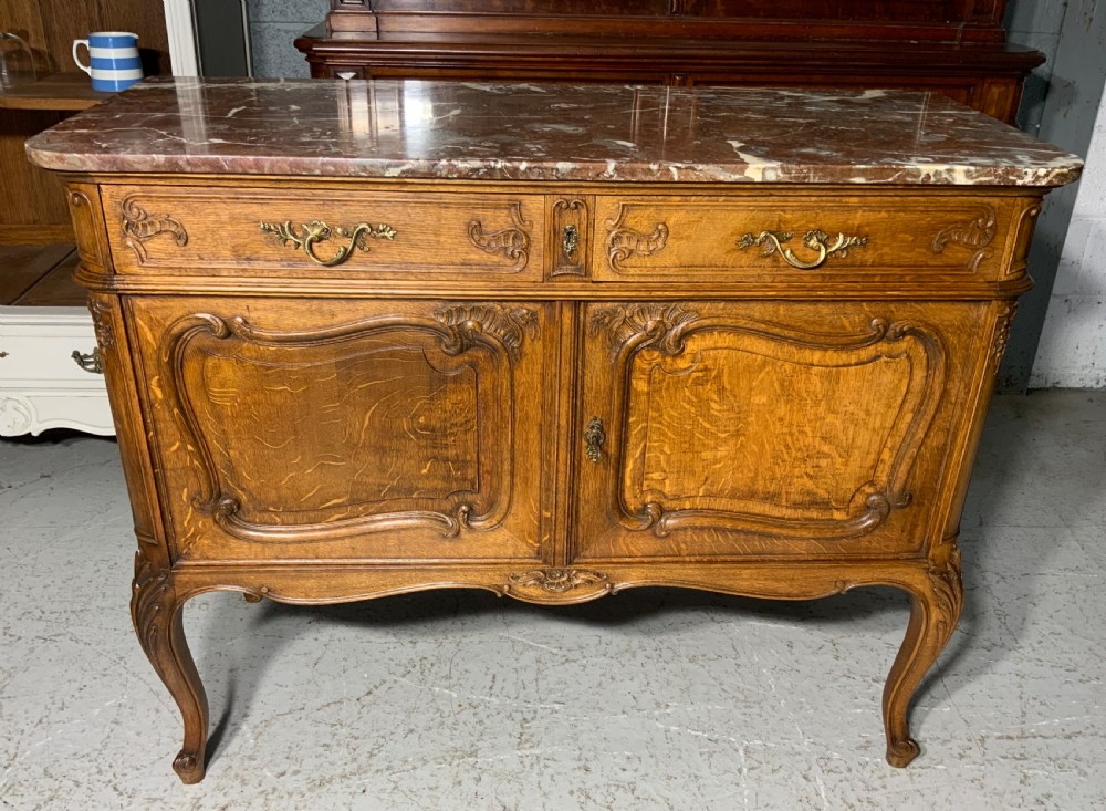 CARVED OAK FRENCH MARBLE TOPPED SIDEBOARD  View III