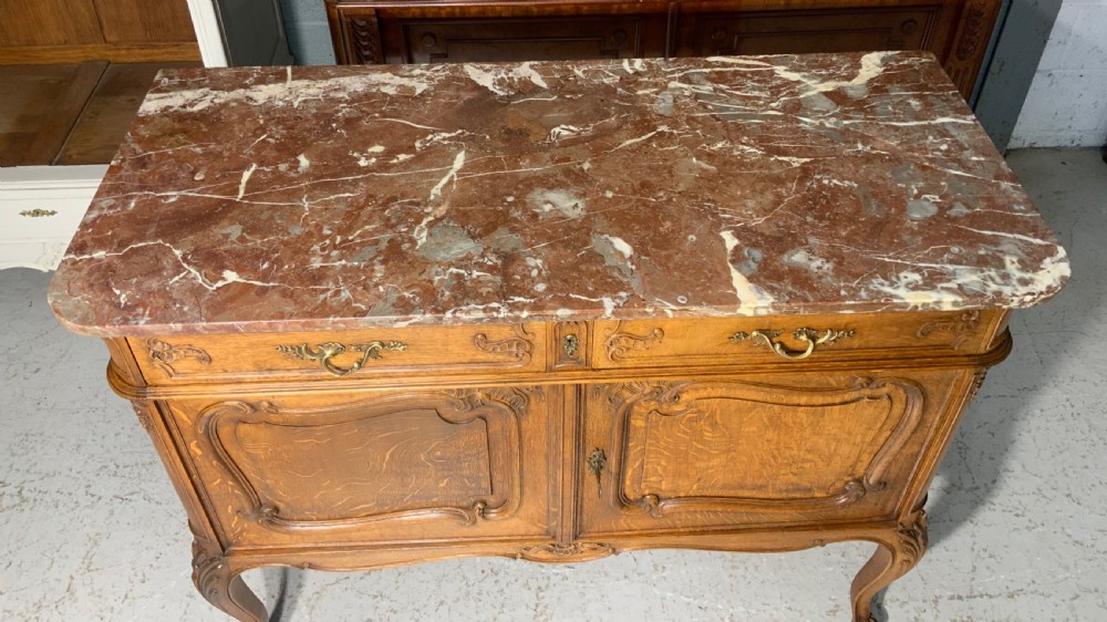 CARVED OAK FRENCH MARBLE TOPPED SIDEBOARD  View IV