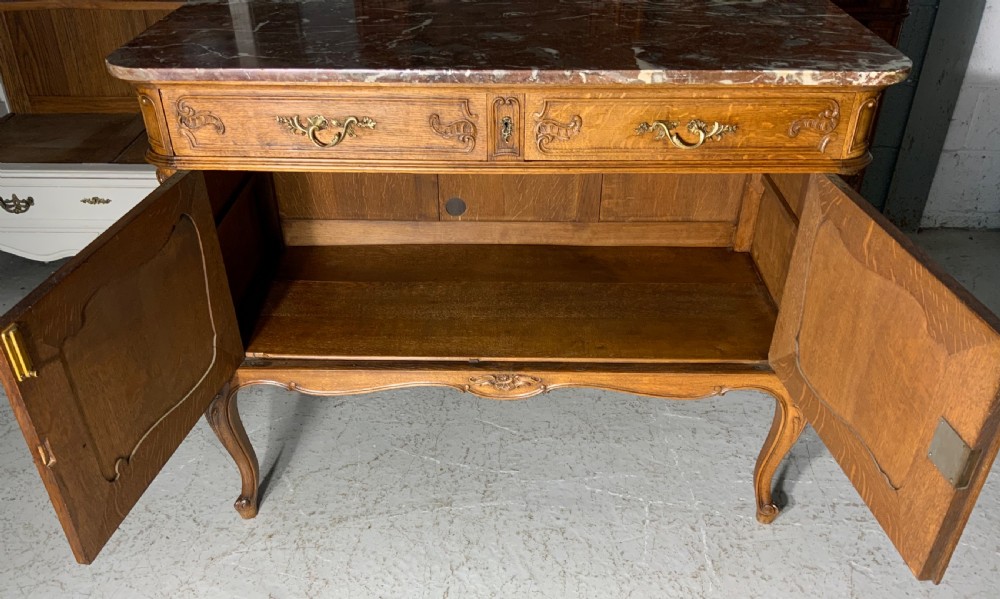 CARVED OAK FRENCH MARBLE TOPPED SIDEBOARD  View VII