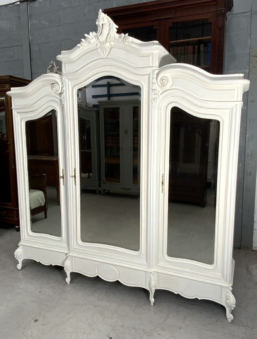 LARGE IMPRESSIVE TRIPLE FRENCH PAINTED ARMOIRE 