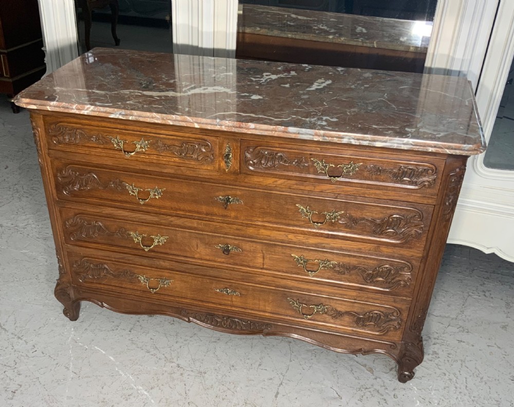 CARVED OAK MARBLE TOPPED FRENCH COMMODE 