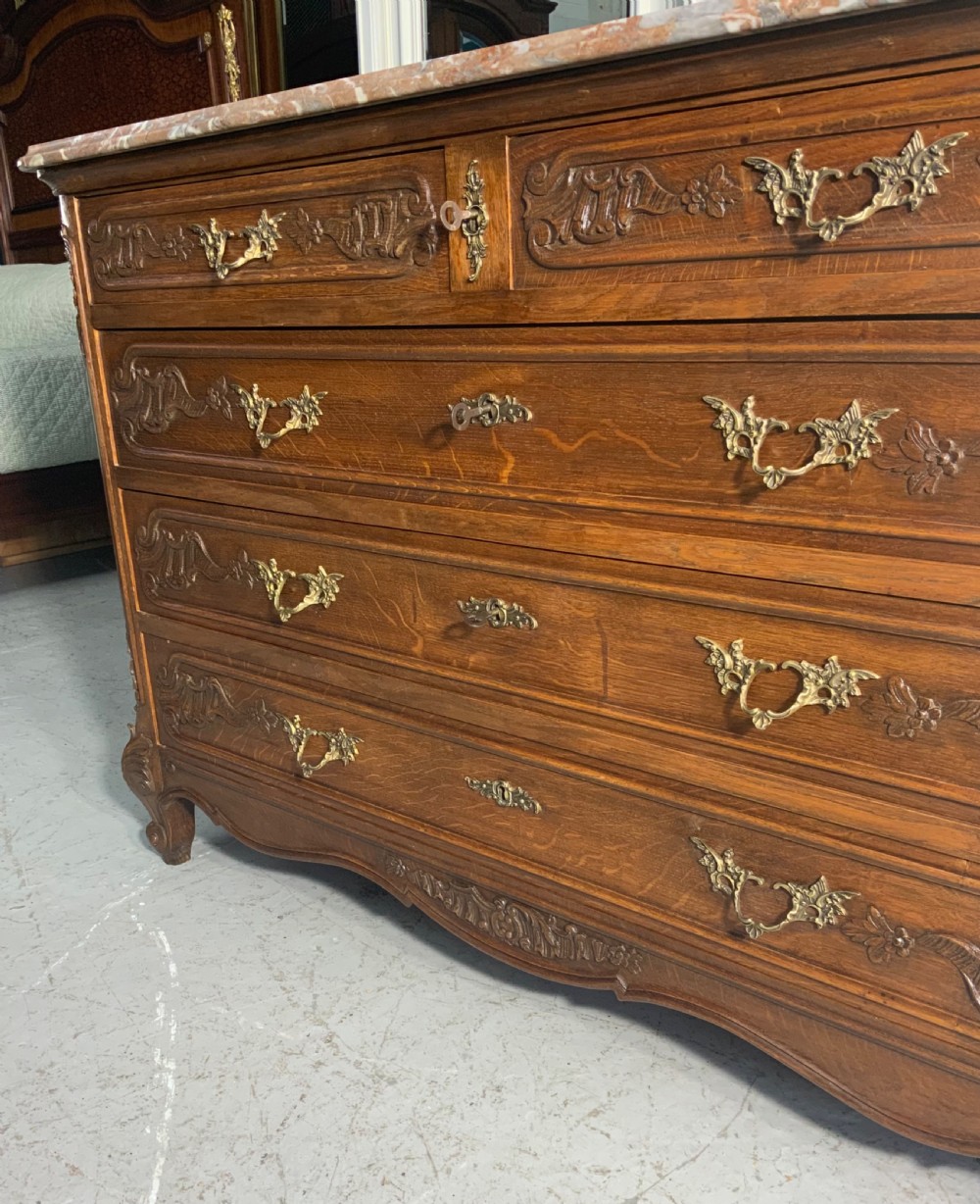 CARVED OAK MARBLE TOPPED FRENCH COMMODE  View IV