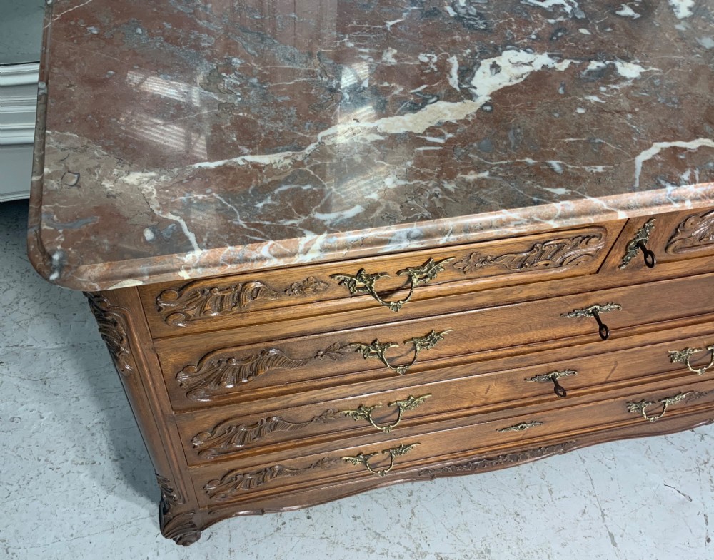 CARVED OAK MARBLE TOPPED FRENCH COMMODE  View VII