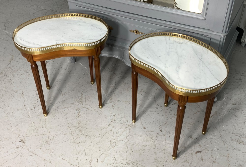 PAIR OF FRENCH MARBLE TOPPED SIDE TABLES