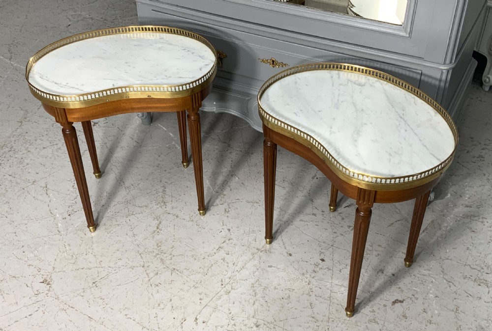 PAIR OF FRENCH MARBLE TOPPED SIDE TABLES View II