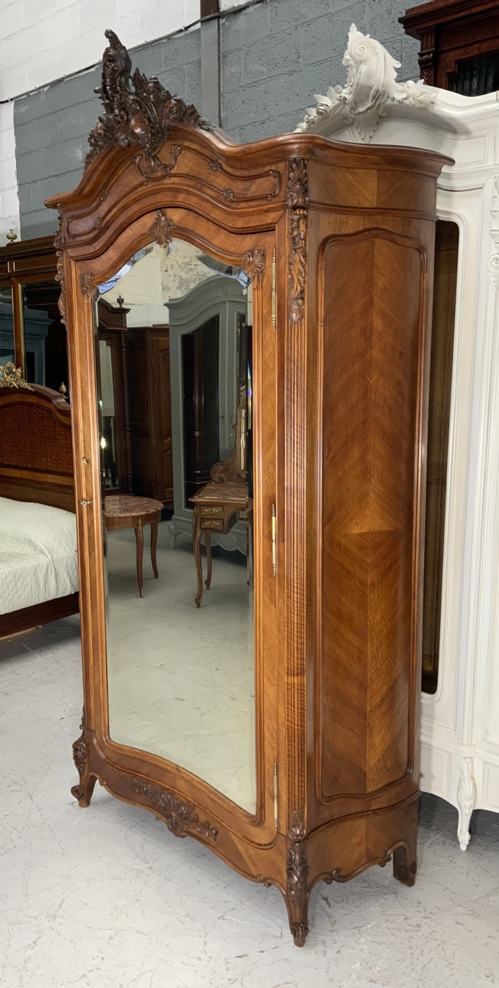 IMPRESSIVE CARVED FRENCH WALNUT SINGLE ARMOIRE  View II