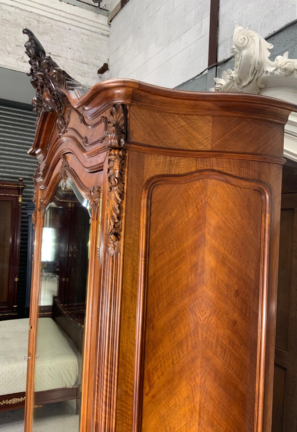 IMPRESSIVE CARVED FRENCH WALNUT SINGLE ARMOIRE  View III