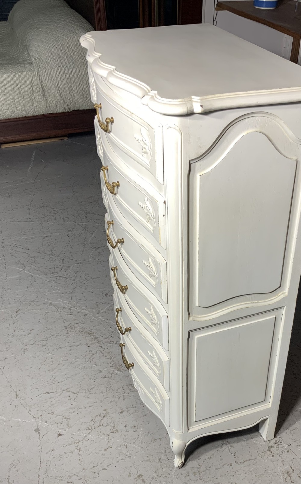 PAINTED FRENCH CARVED OAK CHEST OF DRAWERS  View III
