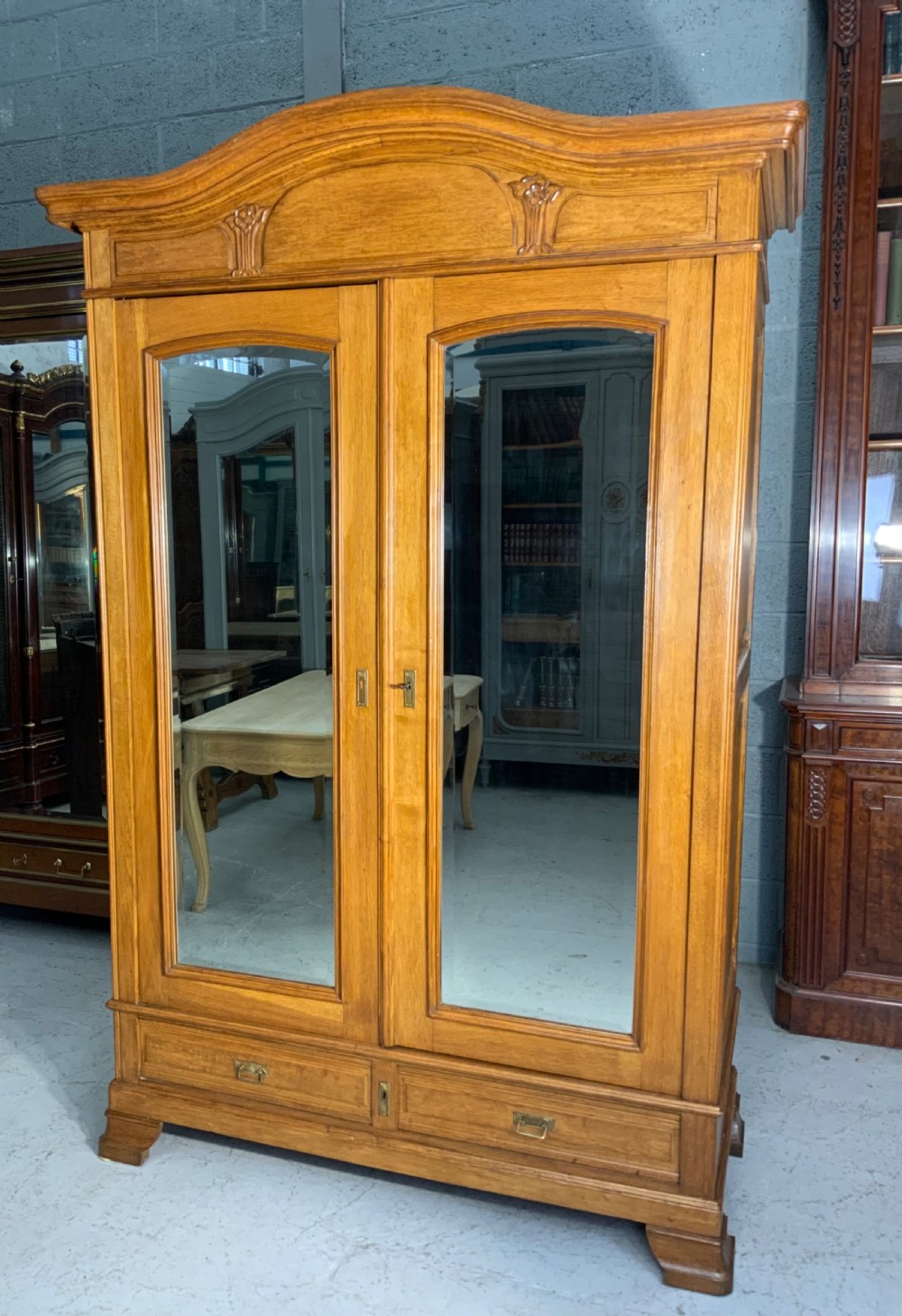 CARVED ART NOUVEAU OAK FRENCH ARMOIRE 