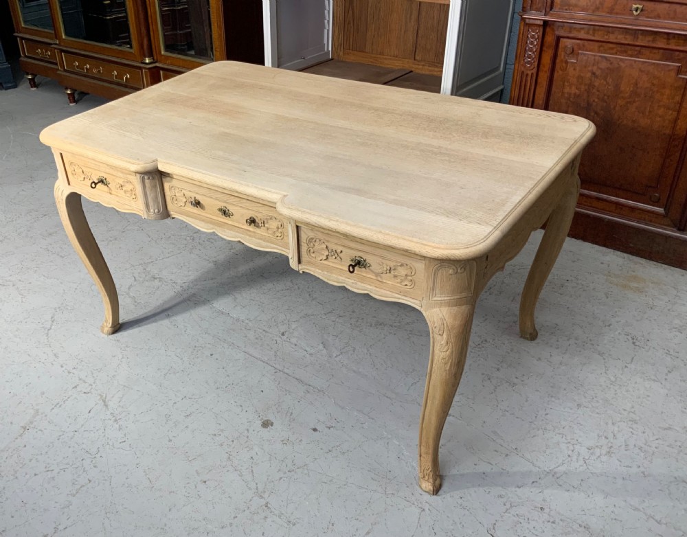BLEACHED FRENCH CARVED OAK DESK 