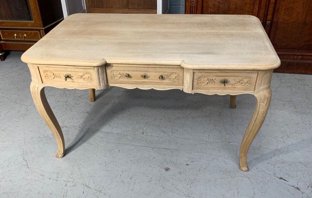 BLEACHED FRENCH CARVED OAK DESK  View II