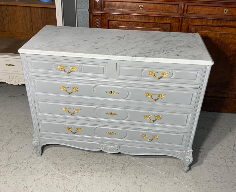 PAINTED FRENCH MARBLE TOPPED COMMODE 