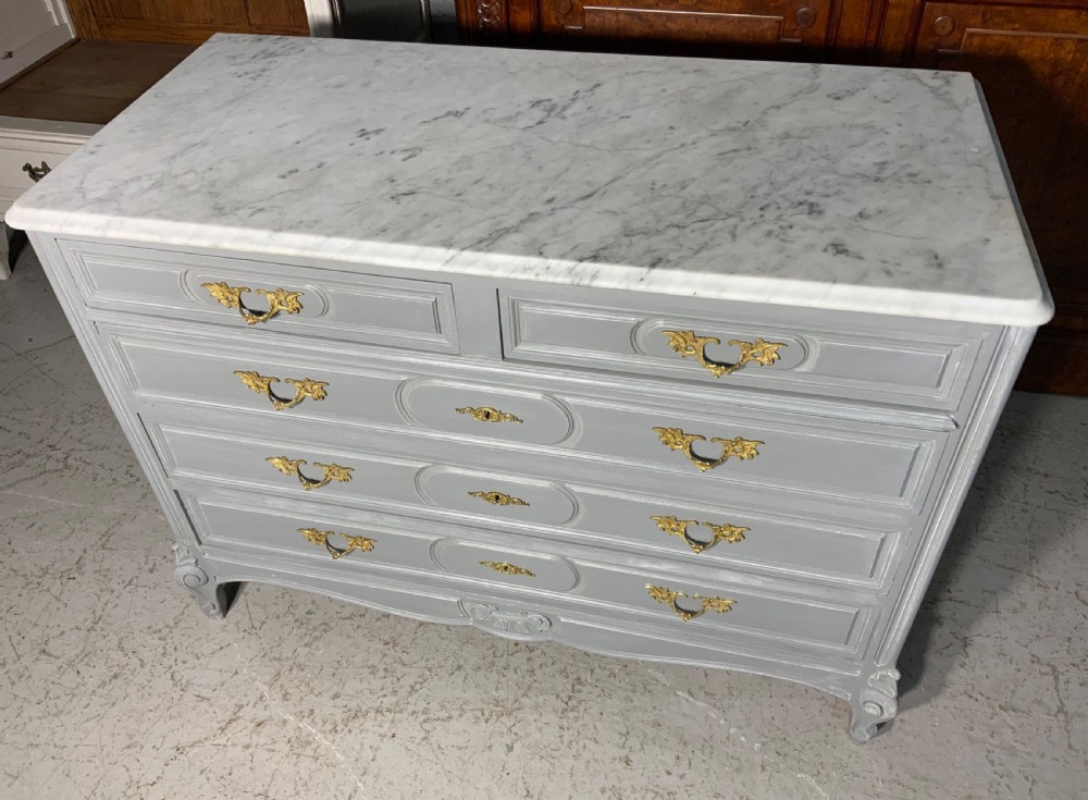 PAINTED FRENCH MARBLE TOPPED COMMODE  View II
