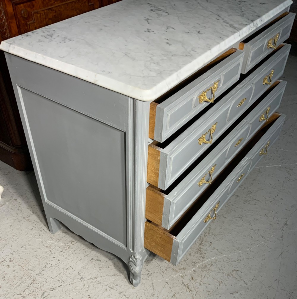 PAINTED FRENCH MARBLE TOPPED COMMODE  View V