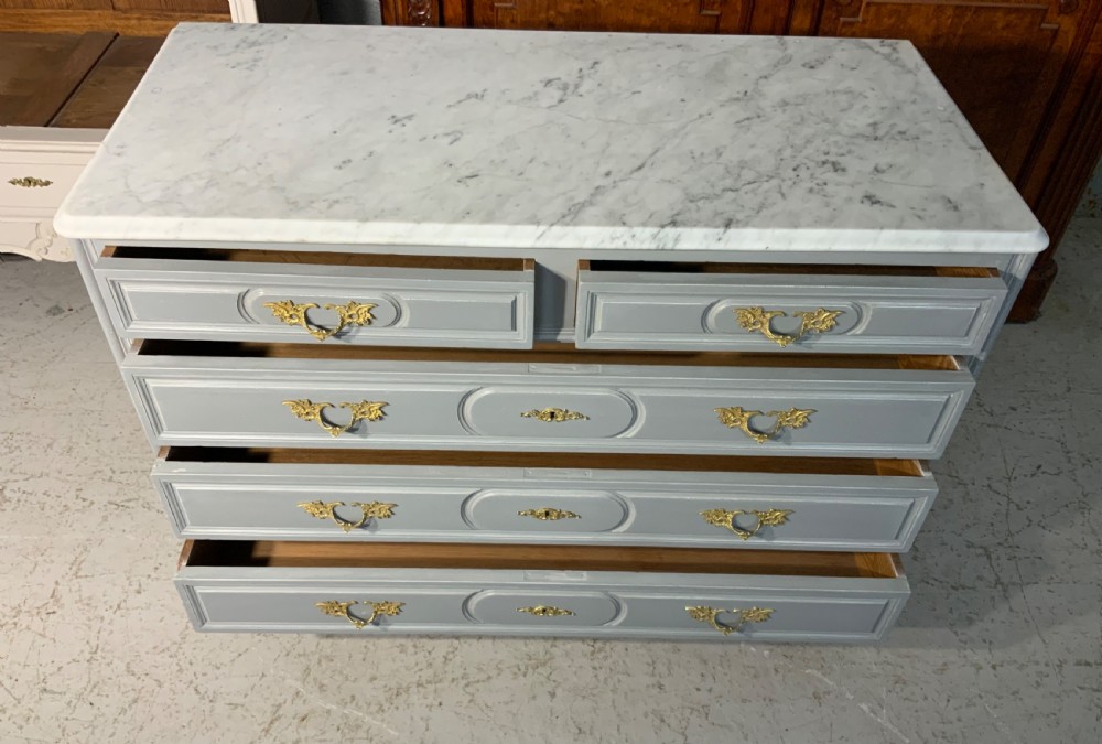 PAINTED FRENCH MARBLE TOPPED COMMODE  View VI
