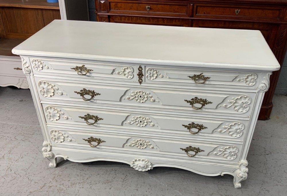 STUNNING CARVED PAINTED FRENCH COMMODE 