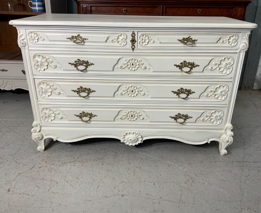 STUNNING CARVED PAINTED FRENCH COMMODE  View III