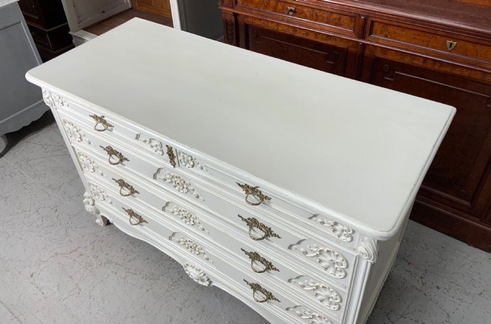 STUNNING CARVED PAINTED FRENCH COMMODE  View VI