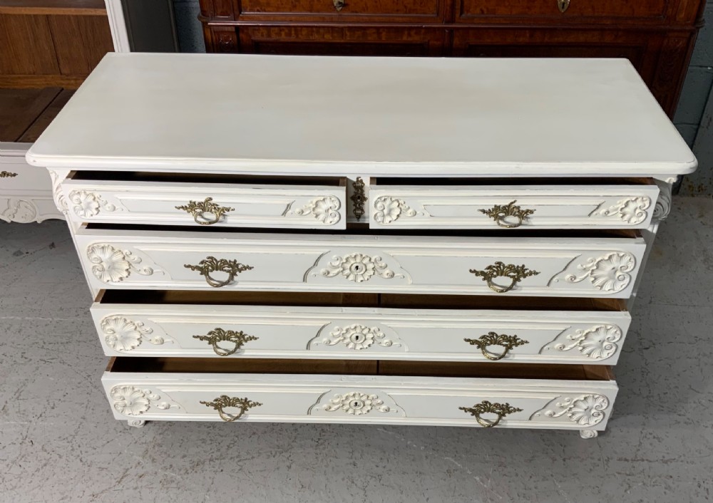 STUNNING CARVED PAINTED FRENCH COMMODE  View VII