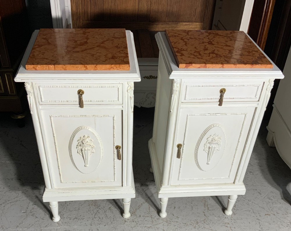 PAIR OF FRENCH PAINTED BEDSIDE CABINETS 