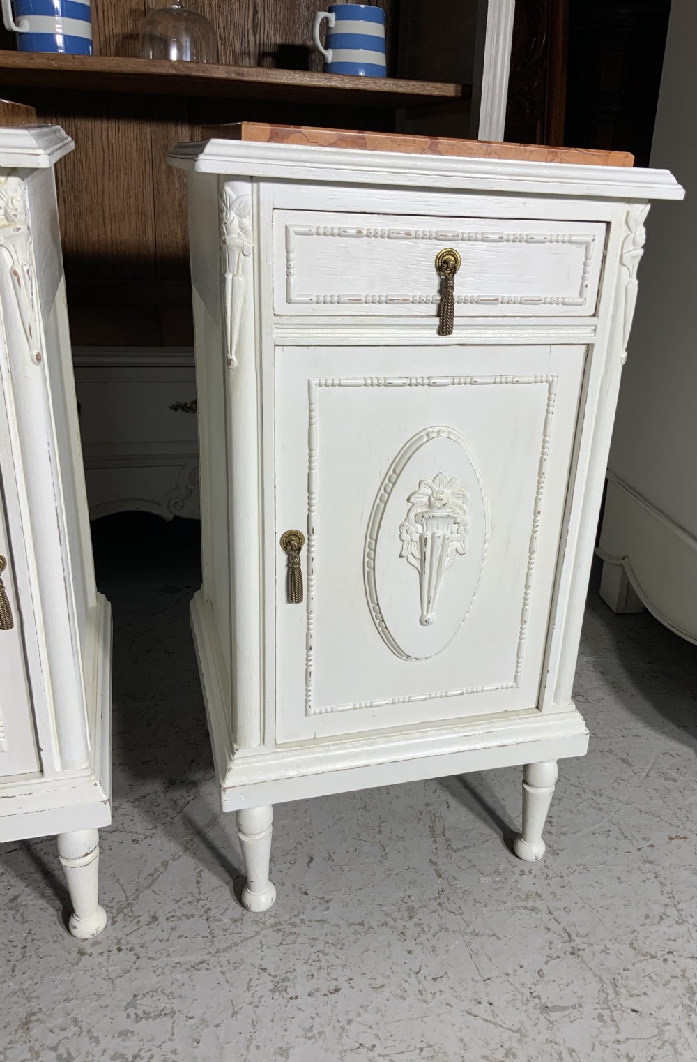 PAIR OF FRENCH PAINTED BEDSIDE CABINETS  View III