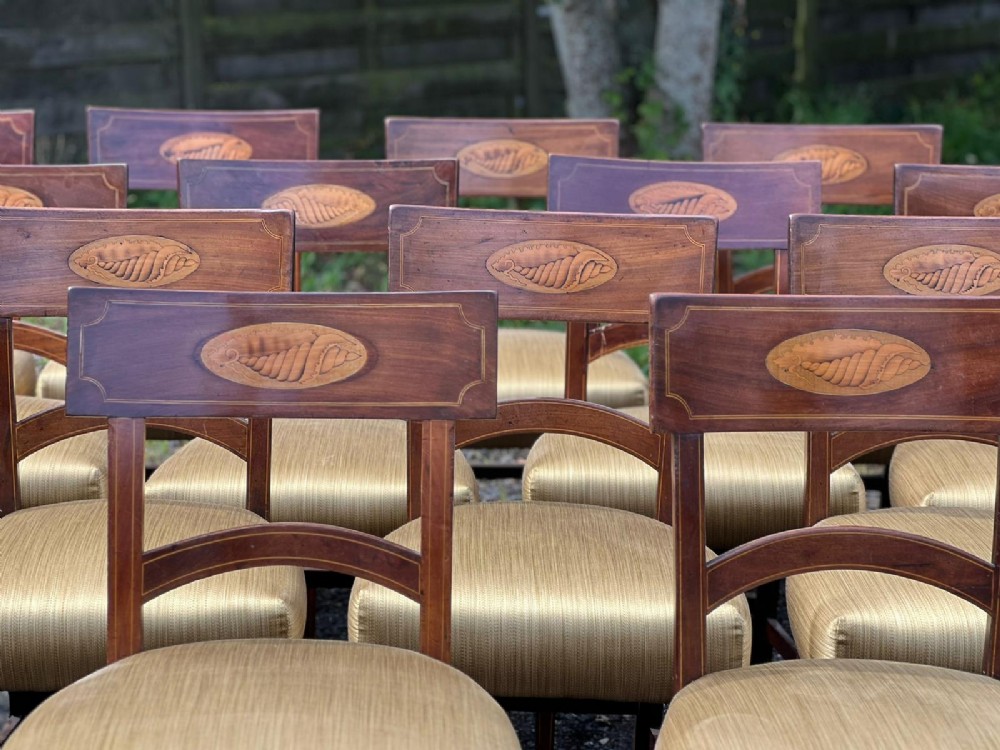 SET OF 16 GEORGIAN MAHOGANY DINING CHAIRS WITH SHELL INLAYS  View III