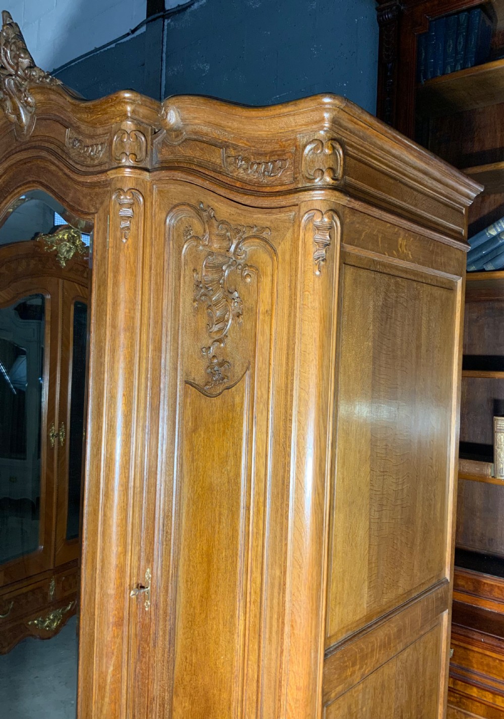 CARVED OAK FRENCH TRIPLE ARMOIRE  View II