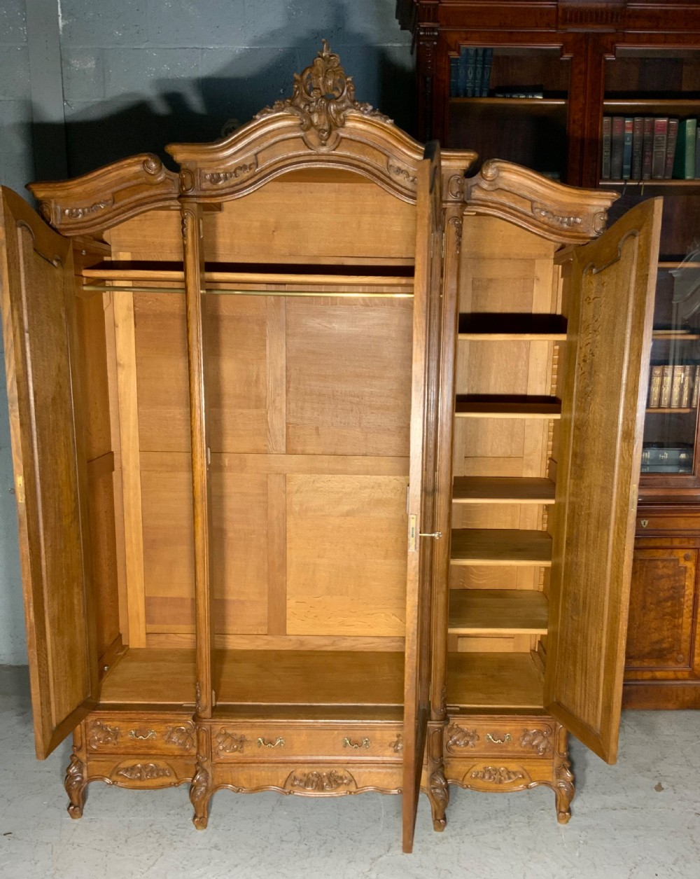 CARVED OAK FRENCH TRIPLE ARMOIRE  View XII
