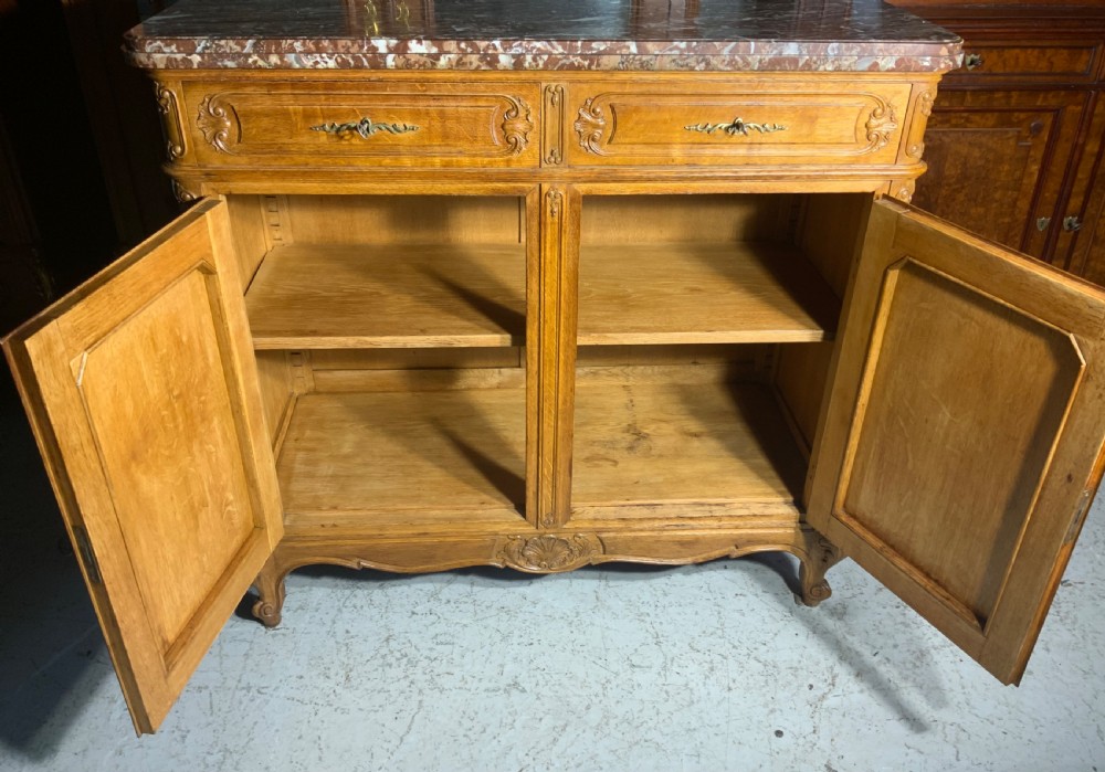 MARBLE TOPPED CARVED OAK FRENCH SIDEBOARD View III