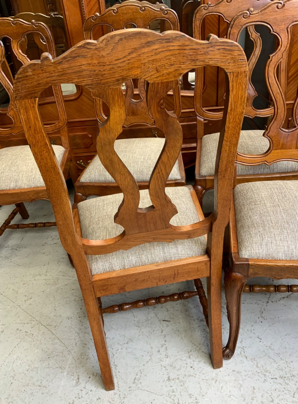 SET OF SIX FRENCH CARVED OAK DINING CHAIRS  View V