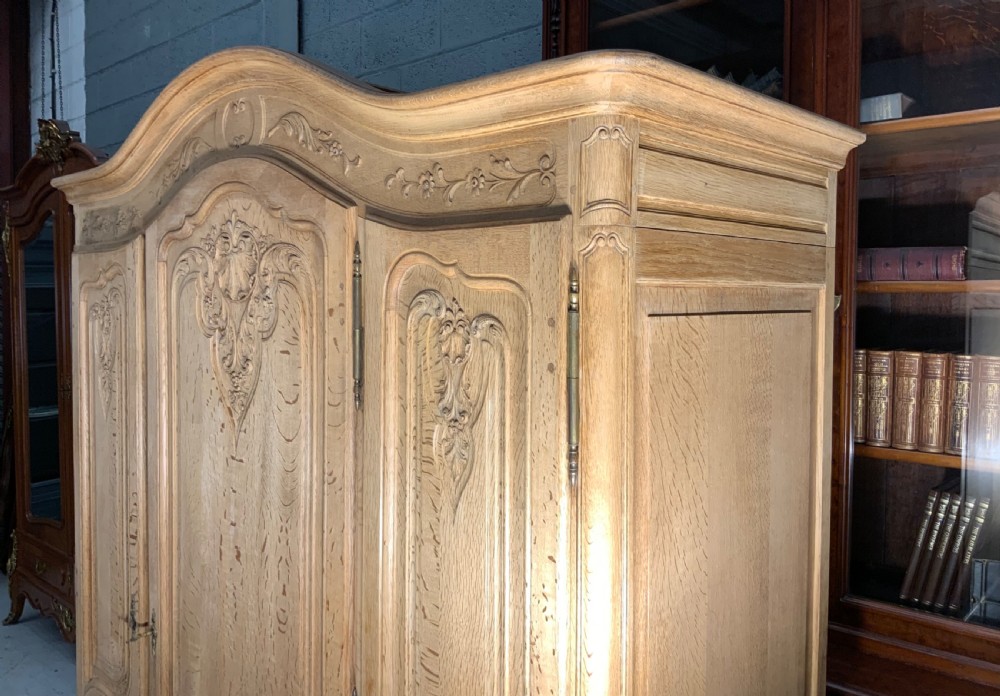 CARVED FRENCH BLEACHED OAK ARMOIRE  View IV